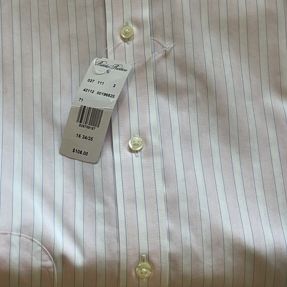 NWT Brooks Brothers 1818 Button Down Shirt Mens 16 34/35 100% Cotton Pink Stripe - Picture 8 of 11